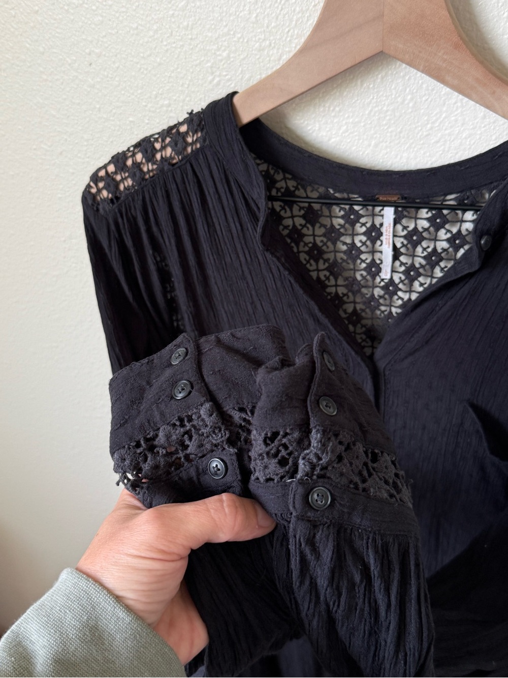 Free People Black woven-Panel Button Down Shirt - Picture 3 of 6